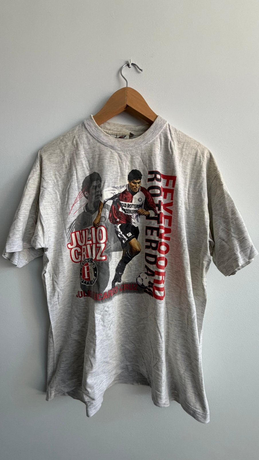 Vintage Feyenoord Julio Ricardo Cruz T-shirt Grijs M, Ophalen of Verzenden, Zo goed als nieuw, Feyenoord, Shirt