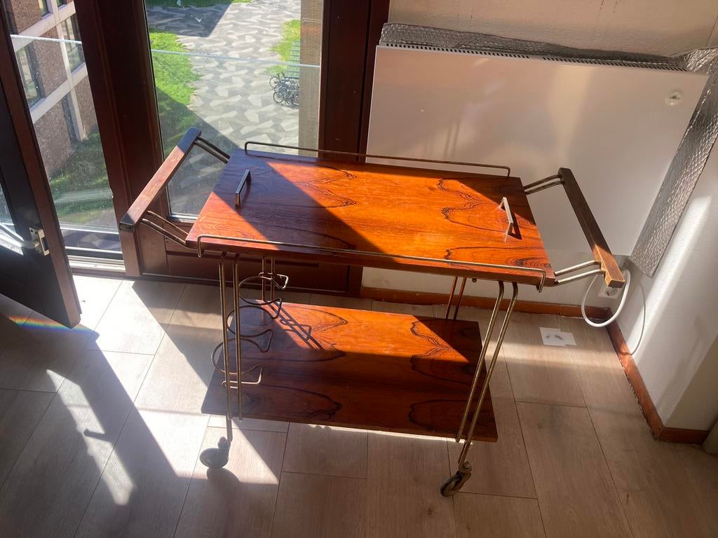 Prachtig retro houten drankkarretje, Huis en Inrichting, Tafels | Bijzettafels, Ophalen of Verzenden, Zo goed als nieuw