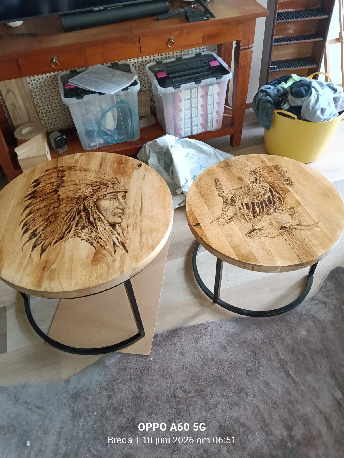 handgemaakte salontafels, Minder dan 55 cm, Rond, Zo goed als nieuw, Bohemian, Rustiek, Native American