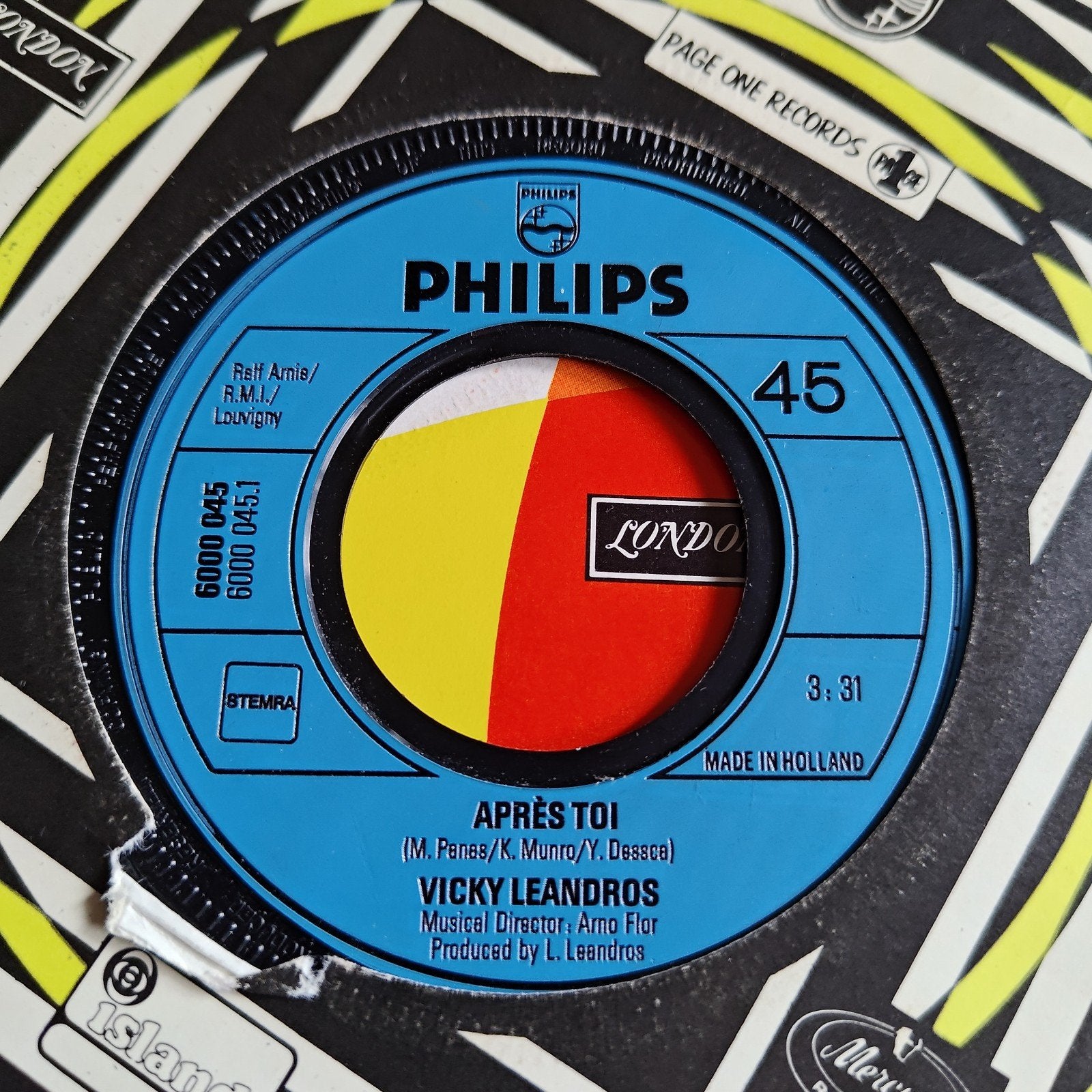 Vicky Leandros - Après Toi (Vinyl Single), Gebruikt, Originele persing, 7 inch, Ophalen of Verzenden