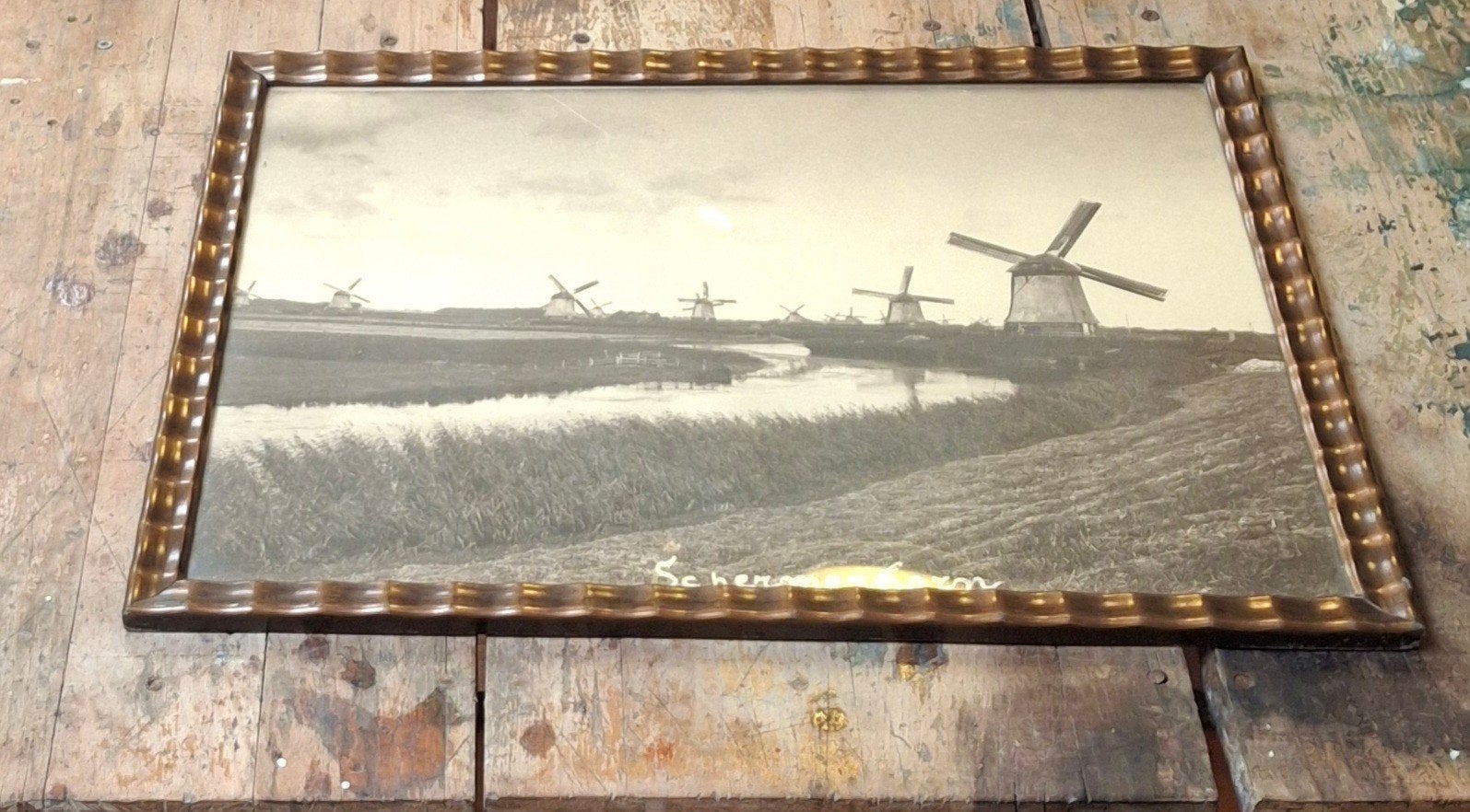 Fotoprint Schermerhorn in vintage lijst jaren '30, Ophalen, Foto, Fotografie, Ingelijst
