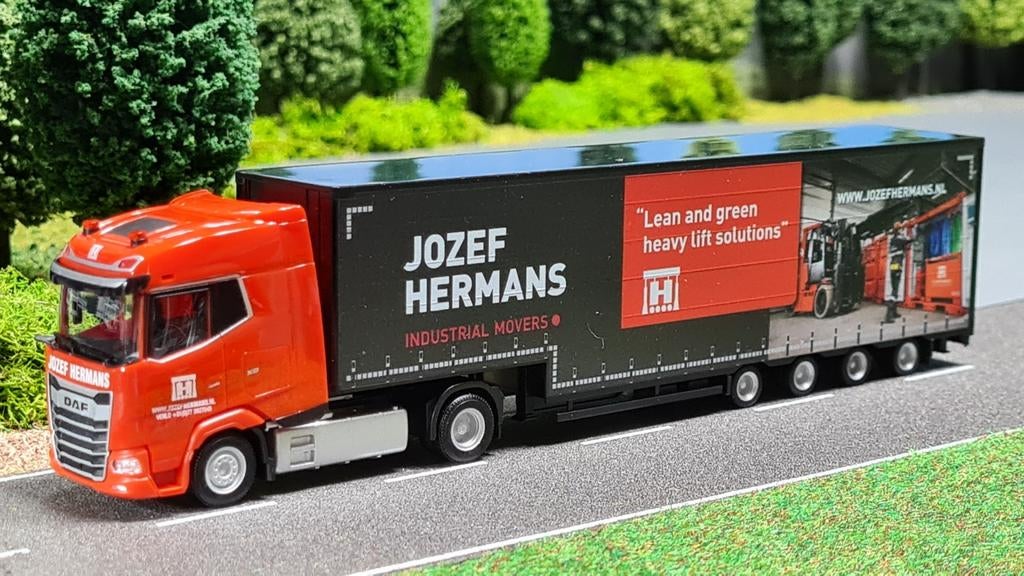 038 Herpa Jozef Hermans Daf XG Meusburger trailer, Hobby en Vrije tijd, Modelauto's | 1:87, Ophalen of Verzenden, Nieuw, Bus of Vrachtwagen
