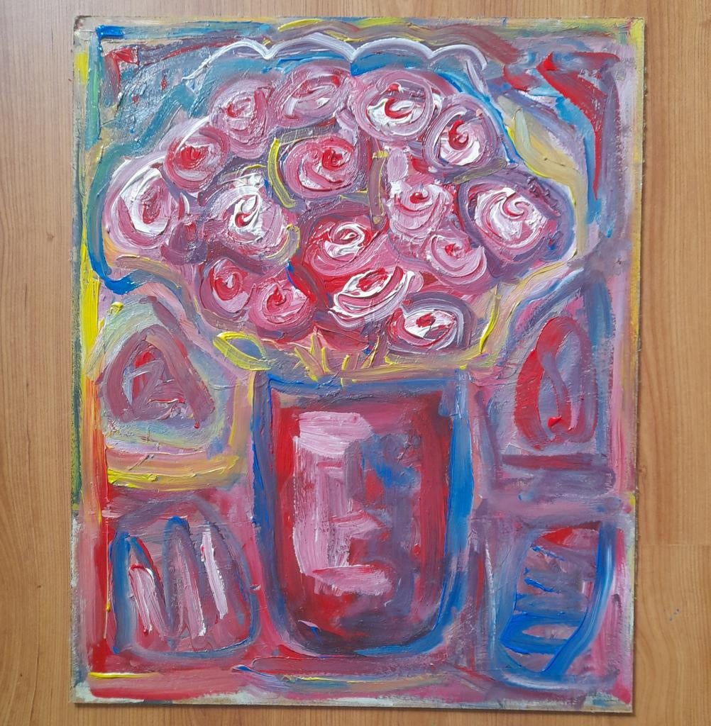 Vaas rozen schilderij, Ophalen of Verzenden