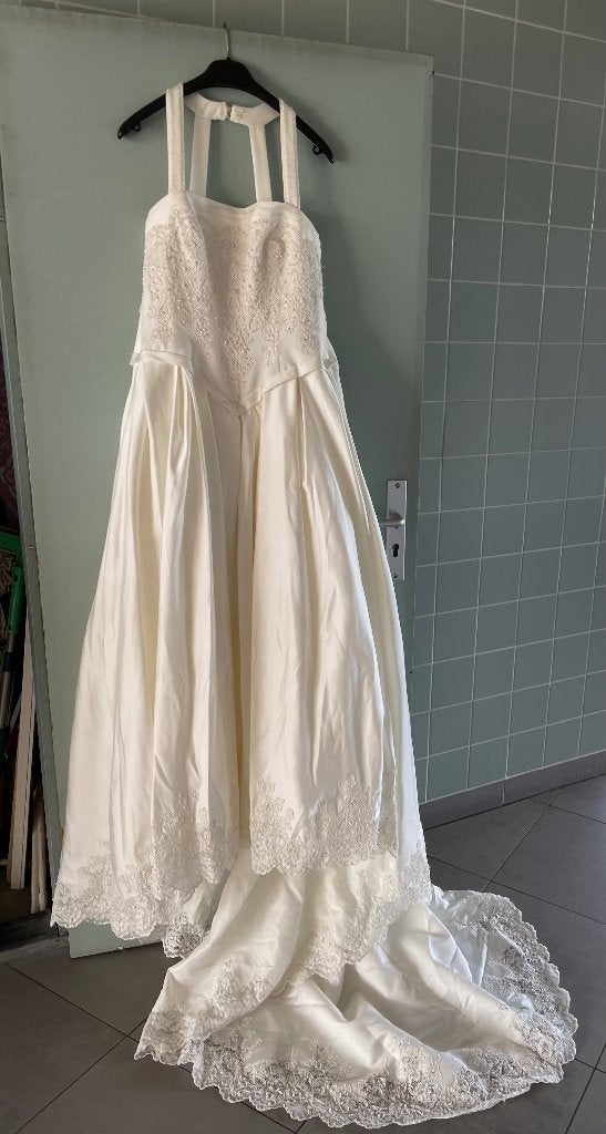 Parel Geborduurd Trouwjurk Sposabella Vintage Sleep Ecru, Trouwjurk, Overige kleuren, Ophalen of Verzenden, Gedragen