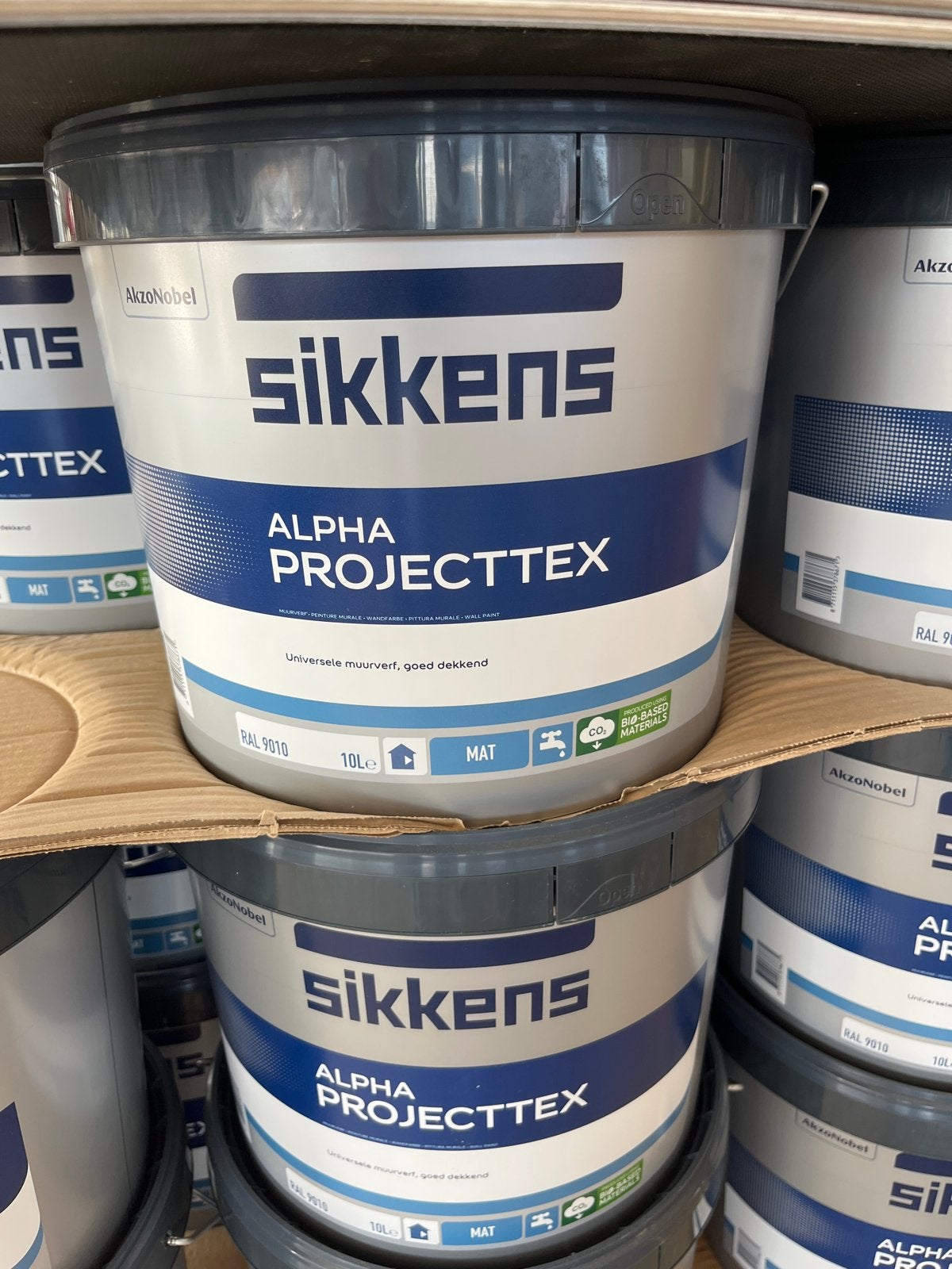 Sikkens Alpha Projecttex Muurverf RAL 9010 Mat 10L, Ophalen, 5 tot 10 liter, Wit, Nieuw