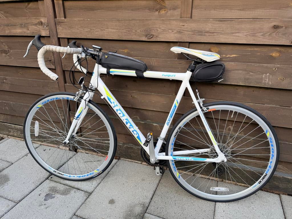 Stokvis racefiets - Wit met blauw/geel accenten, Fietsen en Brommers, Fietsen | Racefietsen, Gebruikt, Heren, Overige merken, 10 tot 15 versnellingen