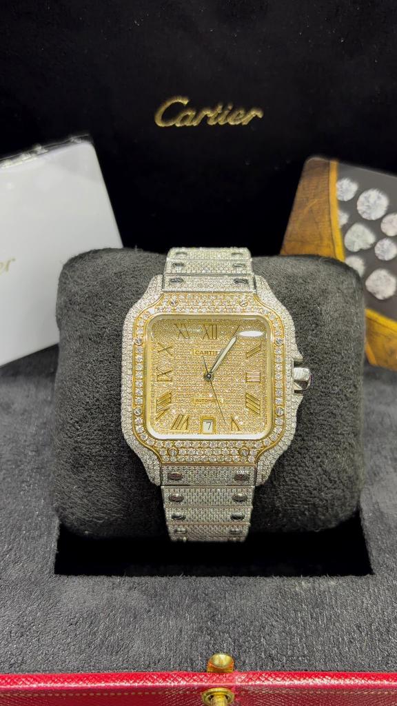 Cartier santos yellow gold/ steel 2025 29ct diamonds vvs F, Overige merken, Polshorloge, Overige materialen, Ophalen of Verzenden