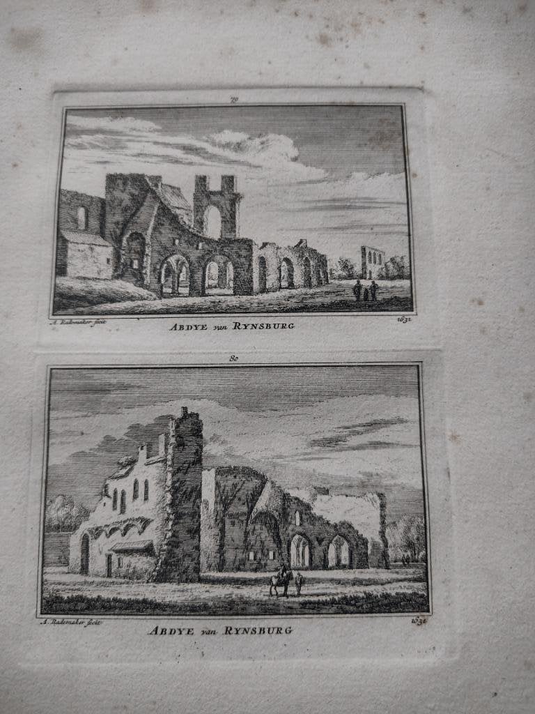 079/080 Rijnsburg Ruïne van de Abdij Kopergravure dl 3, Antiek en Kunst, Ophalen of Verzenden
