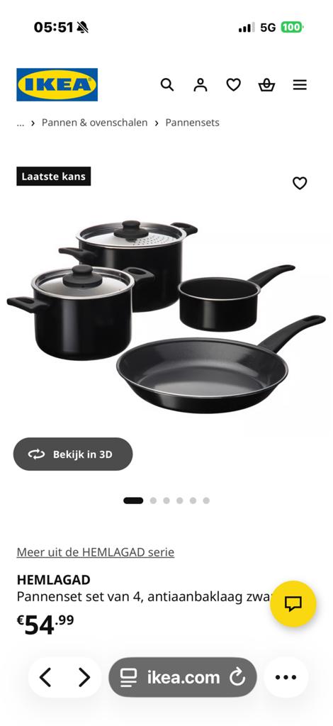 IKEA HEMLAGAD Pannenset - 4-delig met antiaanbaklaag, Huis en Inrichting, Ophalen of Verzenden, Zo goed als nieuw, Aluminium, Pannenset