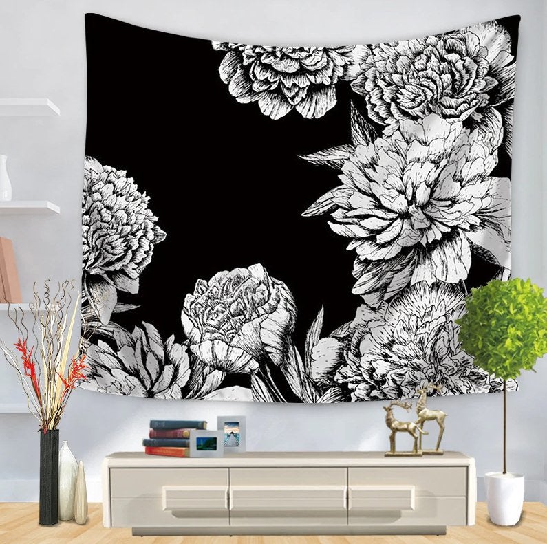 Bloemen Wandkleed / 3D Wand Kleed Zwart Wit Natuur Muurkleed, Verzenden, Nieuw, Wandkleed