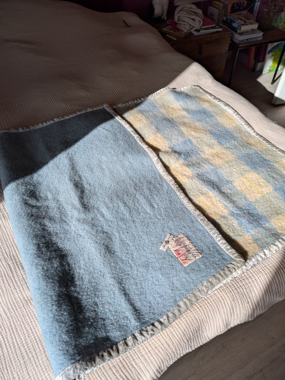 Vintage kinderdeken | 100% scheerwol, Gebruikt, 150 cm, Wit, Deken