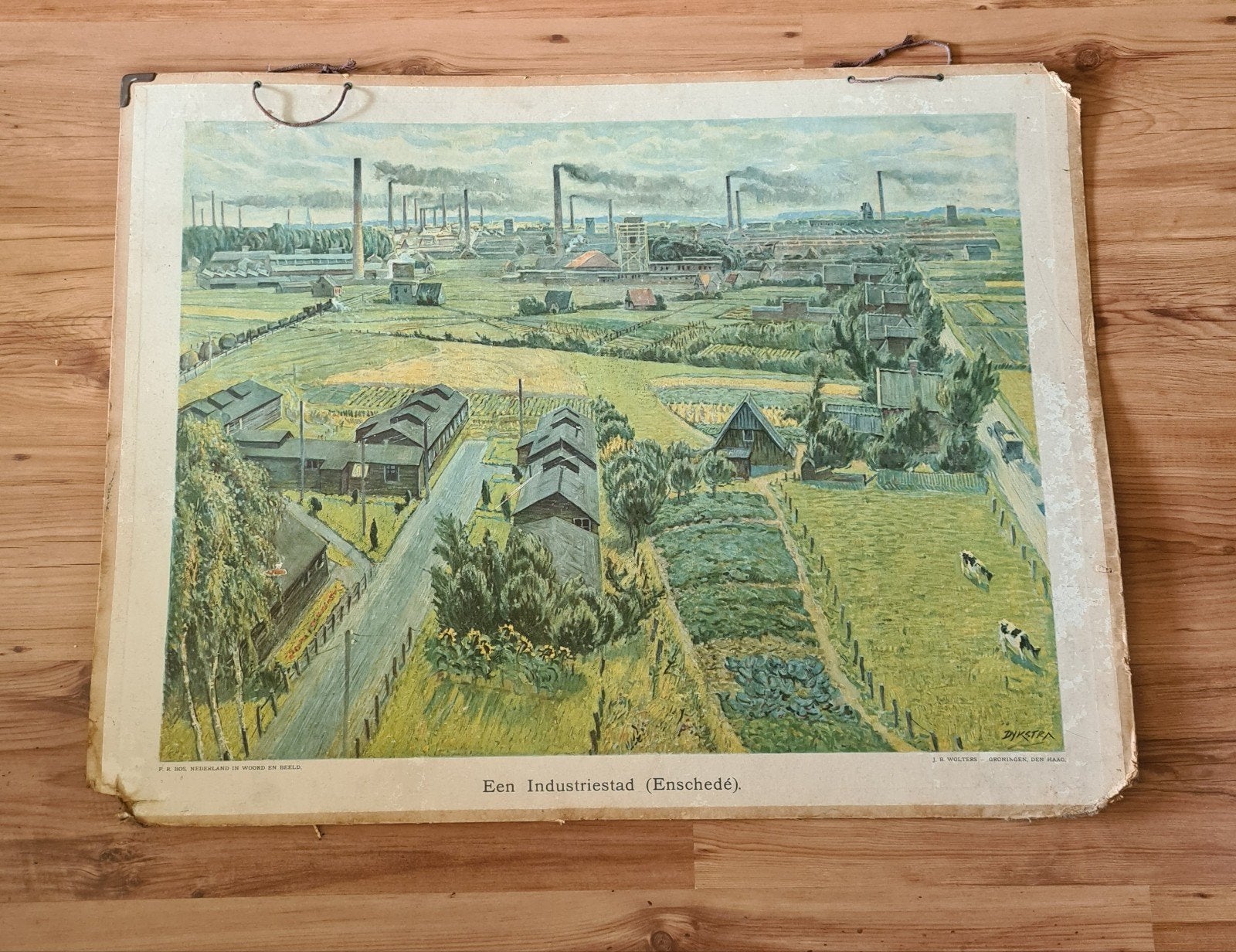oude schoolplaat Industriestad Enschede Textiel vintage, Antiek en Kunst, Ophalen