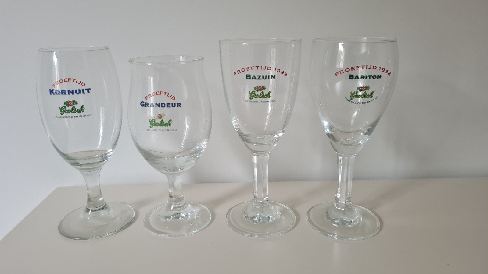 4 speciale Grolsch glazen - Proeftijd 1999, Ophalen of Verzenden