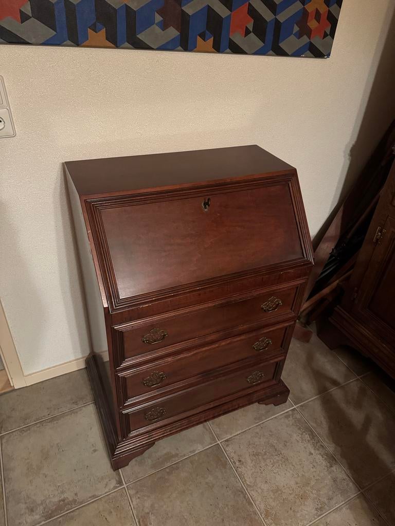Antieke Schrijftafel / Secretaire van Donker Hout, Antiek en Kunst, Ophalen