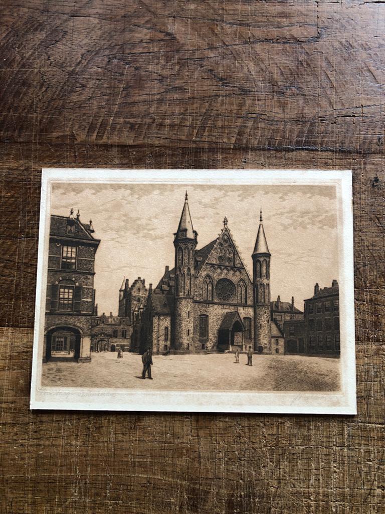 Historische Ets van het Binnenhof, Den Haag (ca. 1900), Antiek en Kunst, Ets, Stadsgezicht, Ophalen of Verzenden, Origineel