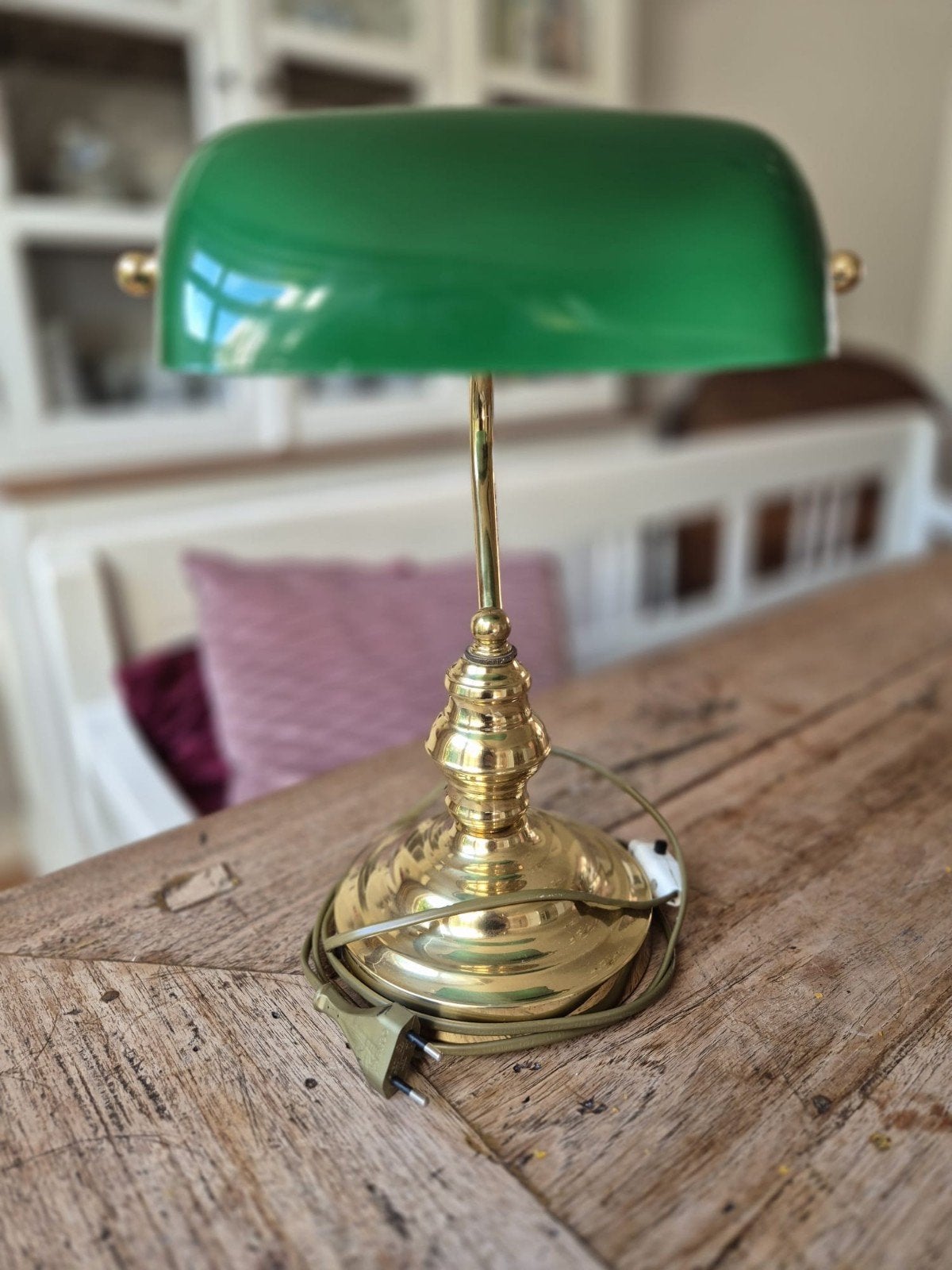 Mooie groene notarislamp / bankierslamp, Gebruikt, Groen, Glas, Bankierslamp