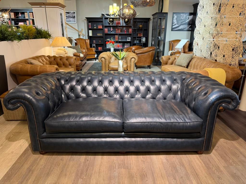 Originele Springvale chesterfield zithoek 2 x 3 zits Blauw, Ophalen of Verzenden, Zo goed als nieuw, 75 tot 100 cm