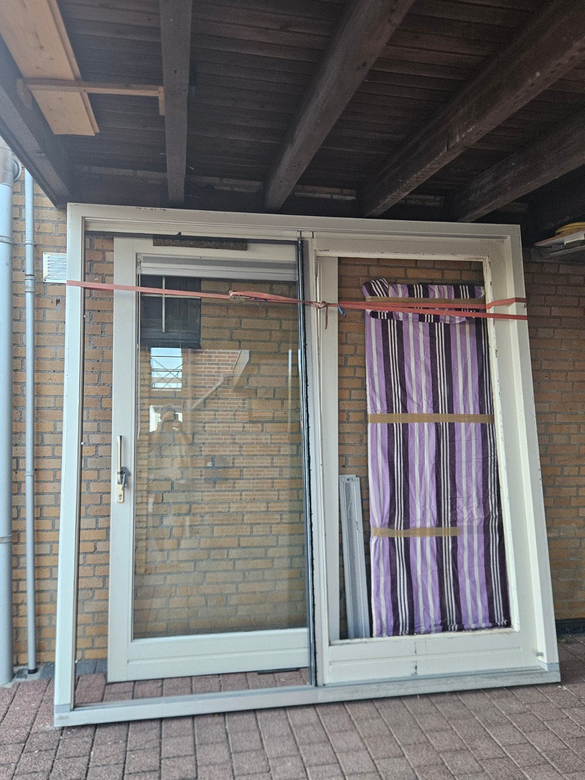 schuifpui 2.44 breed incl. kozijn en 2.40 hoog incl. dorpel, Ophalen, Gebruikt, 225 cm of meer, Inclusief glas