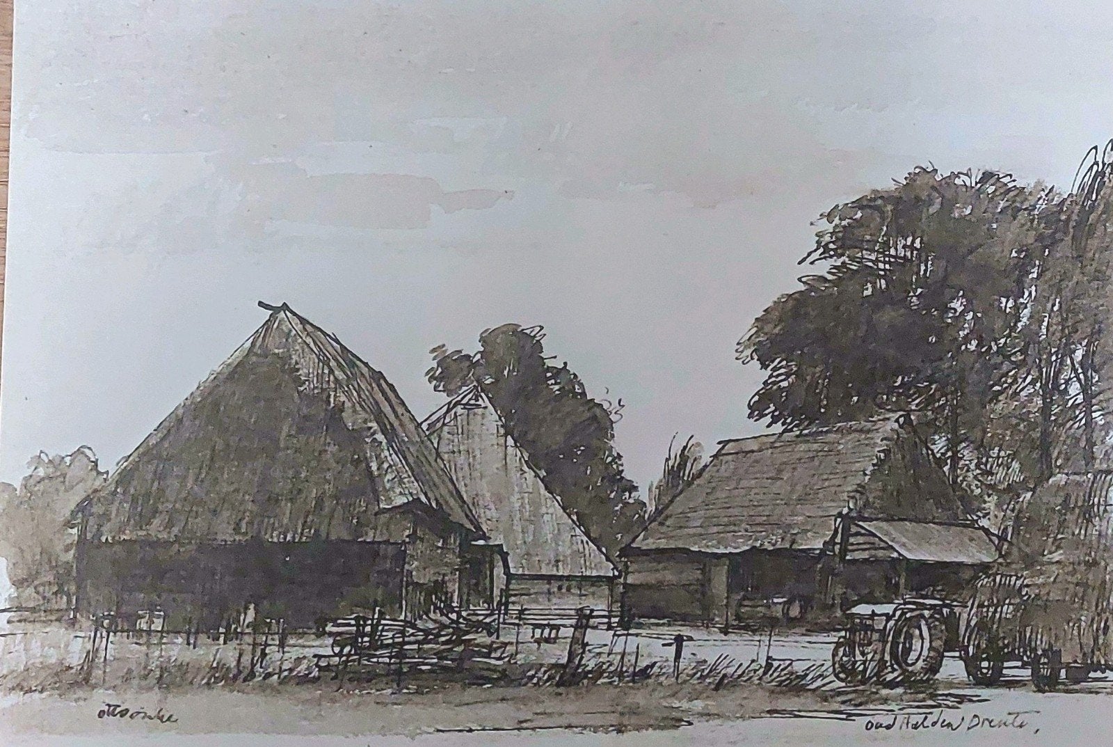 Otto Dicke - Oud Aalden - Drenthe ..., Antiek en Kunst, Ophalen of Verzenden, Tekening, Pentekening, Gesigneerd