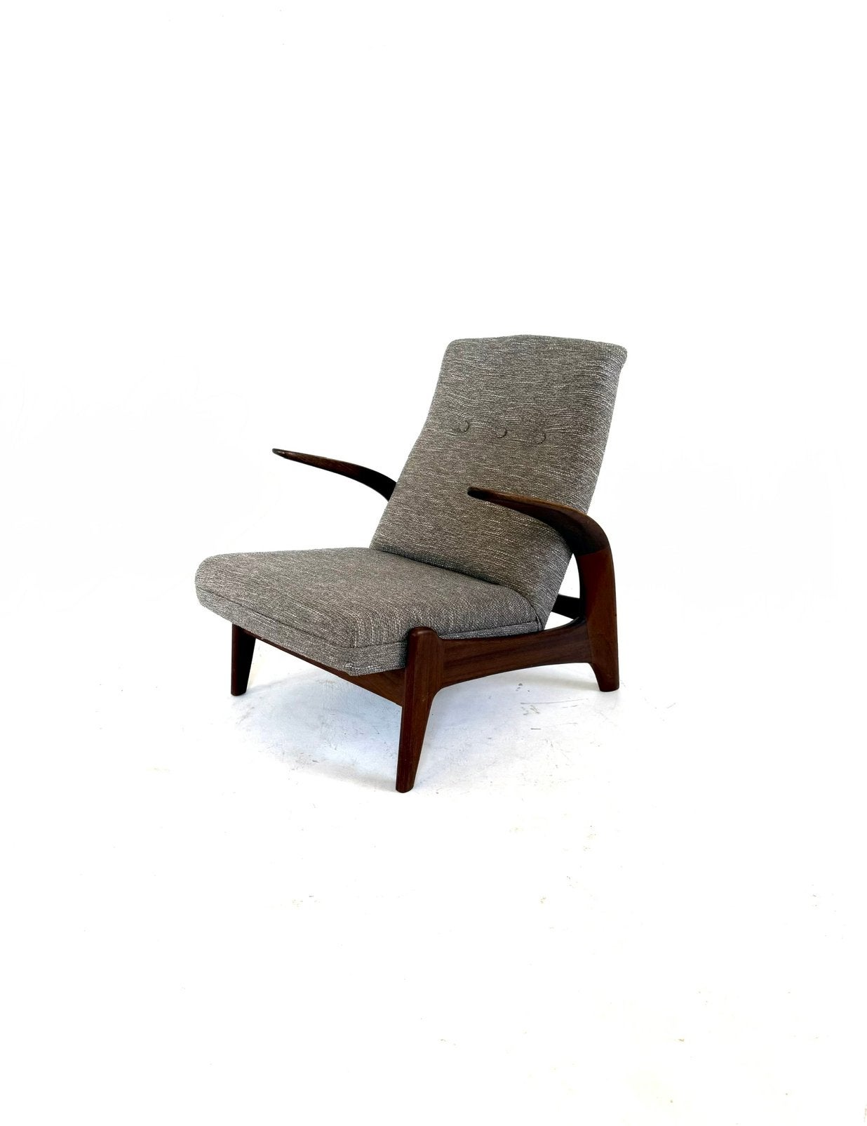 Vintage teakhouten easy chair, Gimson & Slater ‘60, Hout, 75 tot 100 cm, Ophalen of Verzenden, Vintage retro buisframe design rotan webbing papercord deens