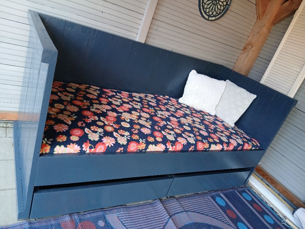 Bedbank van steigerhout, Ophalen, 100 cm, Eenpersoons, Blauw