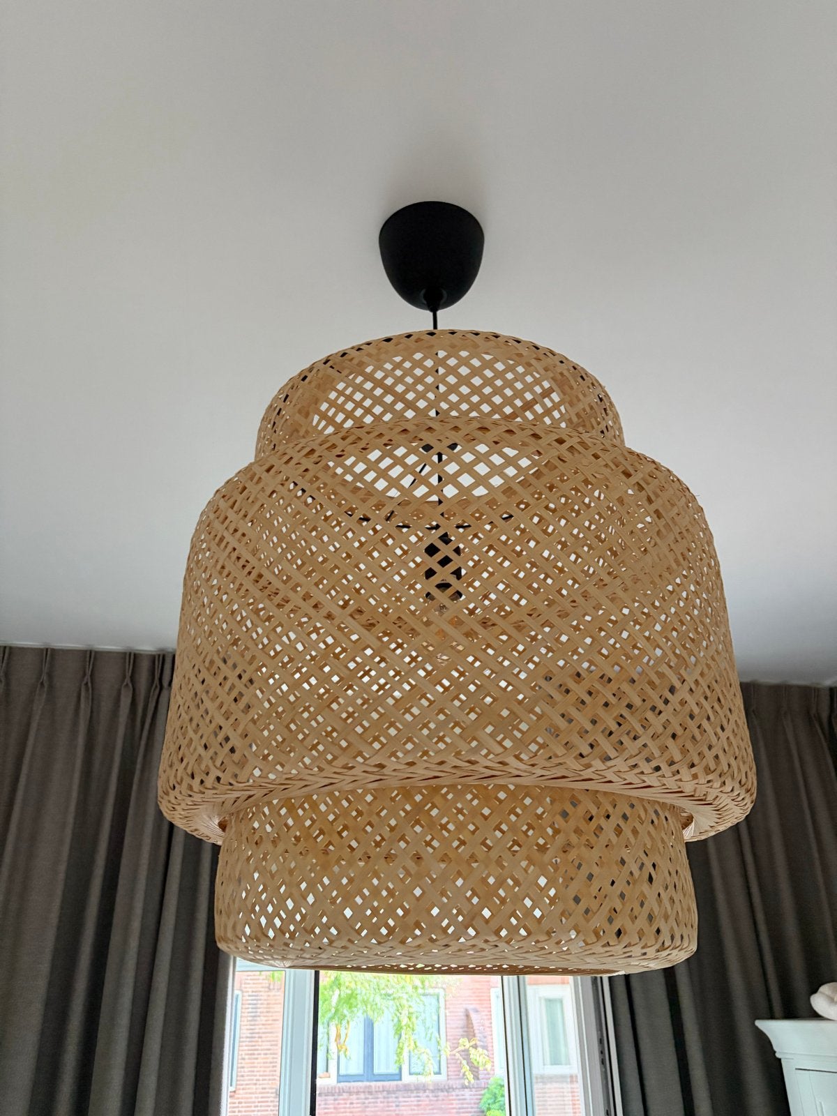 IKEA SINNERLIG hanglamp met lamp, Ophalen, Zo goed als nieuw, Natuurlijk materiaal, E27 (groot)