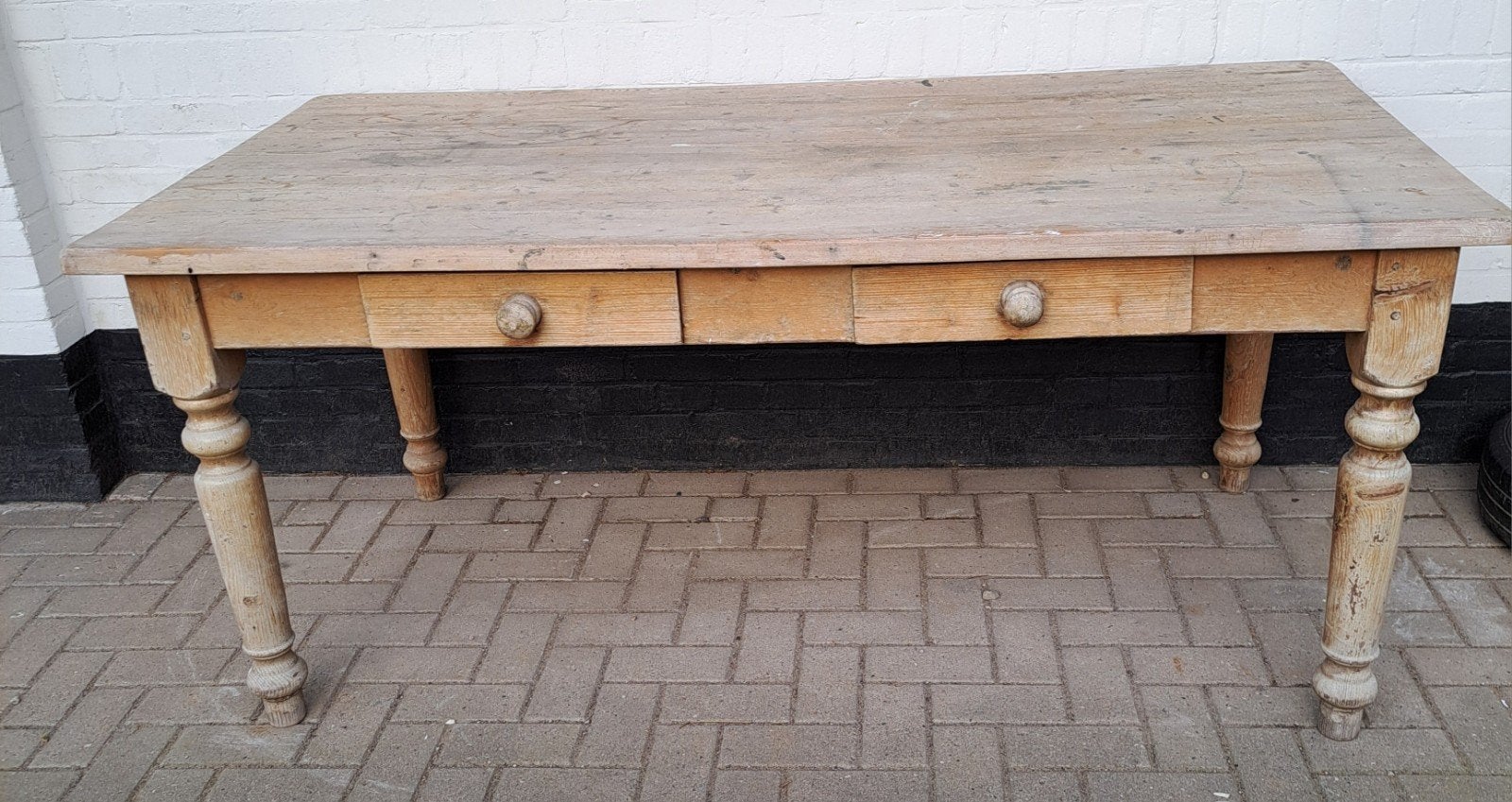 Oude grenen tafel met 2 laden - 180x90x79 cm, Ophalen
