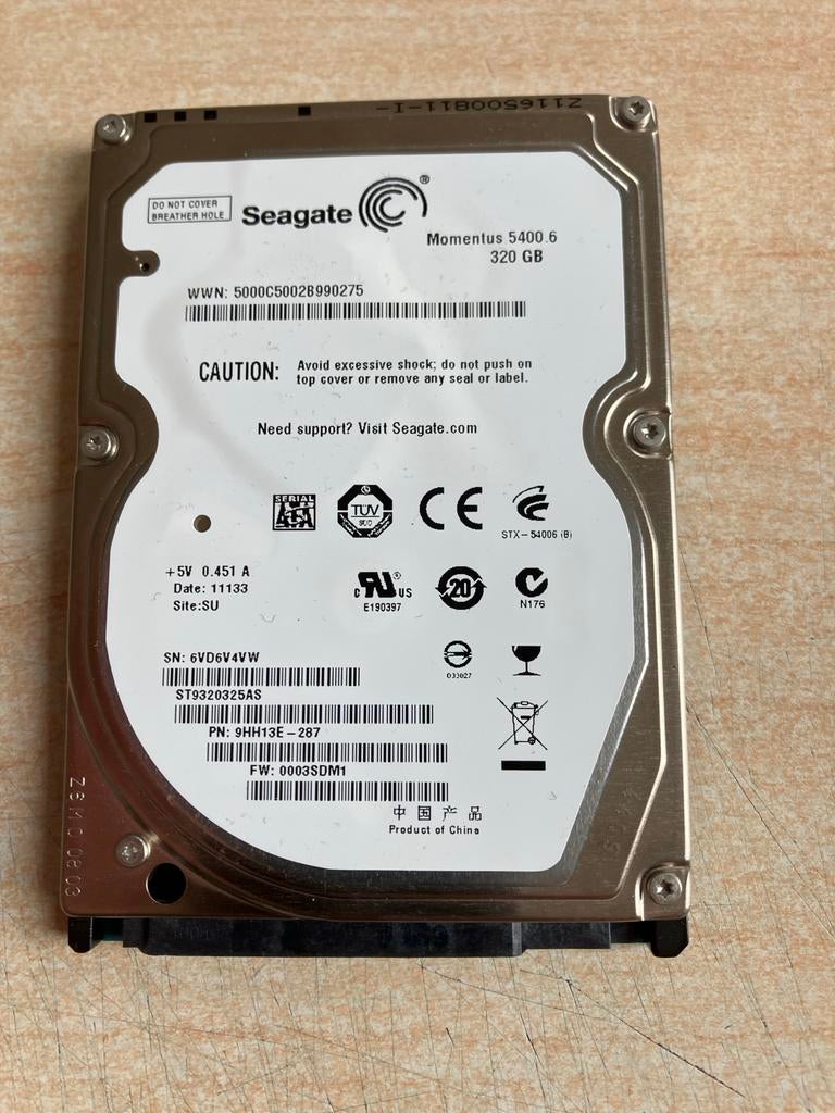 Seagate Momentus 5400.6 320GB HDD - Intern 2,5 inch , SATA, Intern, Gebruikt, Verzenden, Laptop
