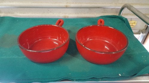 pan aardewerk rood met steel, Ophalen of Verzenden, 'T Olde Gre-j, Info@toldegrej.nl, Endepoelstraat 20f Didam