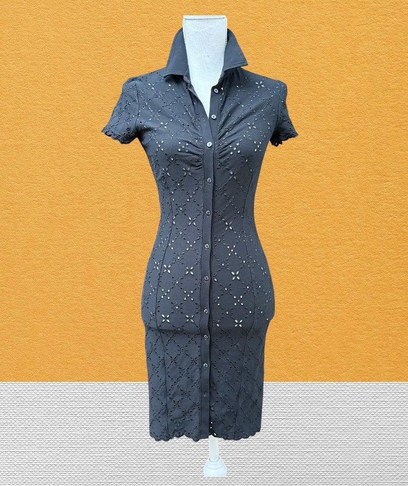 Vintage Anti-Flirt zwarte broderie anglaise jurk maat S - 36, Ophalen of Verzenden, Zo goed als nieuw, Zwart