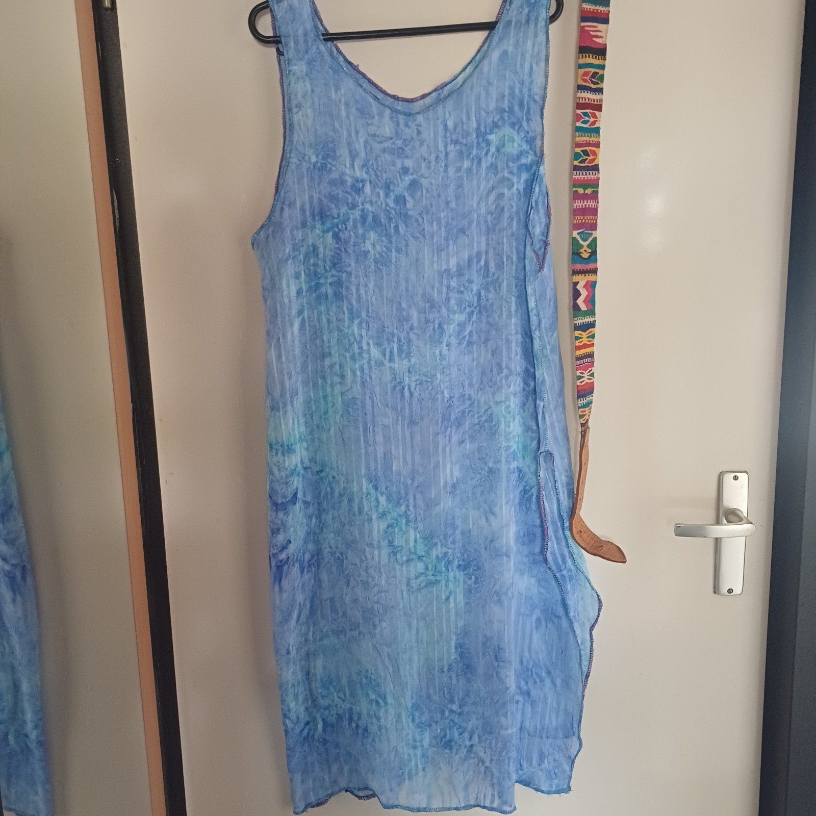 Zomerse blauwe jurk met batik print strandjurk maat m l, Maat 38/40 (M), Blauw, Ophalen of Verzenden, Onbekend