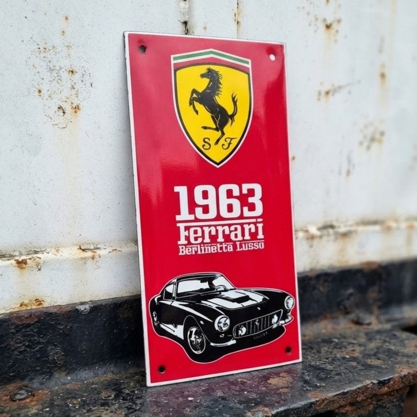 Emaille Reclamebord FERRARI 1963 250 GT Lusso Vintage Racing, Verzenden, Gebruikt, Reclamebord