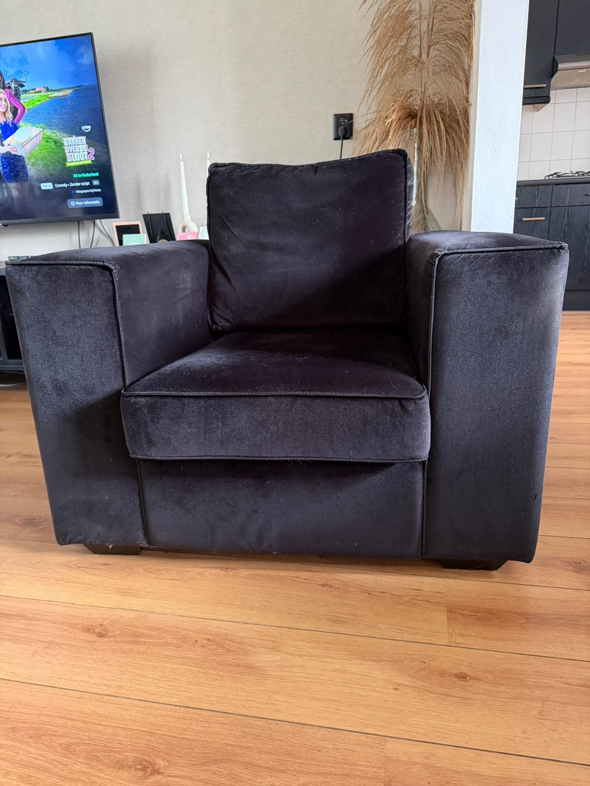 Zwarte fauteuil - Stoel, Huis en Inrichting, Ophalen, Gebruikt, 75 tot 100 cm, 75 tot 100 cm