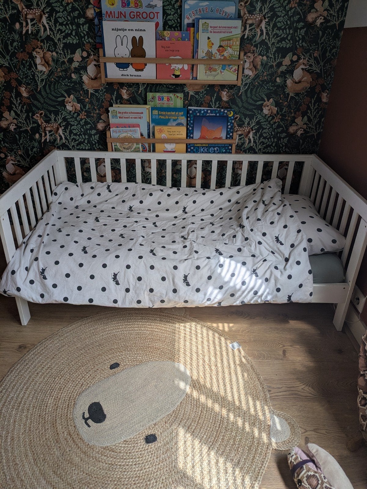 wit peuterbed met lattenbodem en matras, Gebruikt, 70 tot 85 cm, 140 tot 160 cm, Ophalen