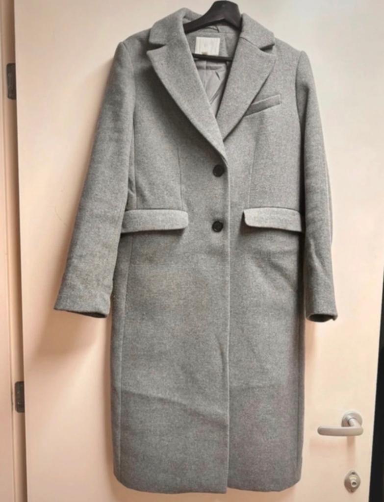 Mantel grijs H&M, Kleding | Dames, Jassen | Winter, Ophalen of Verzenden, Zo goed als nieuw, Grijs