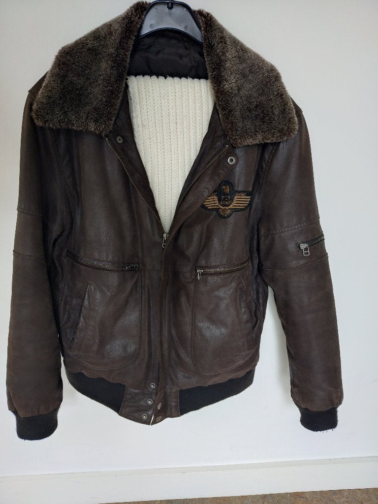 Leren winterjas pilotenjas maat L, Maat 52/54 (L), Bruin, LIV, Ophalen of Verzenden