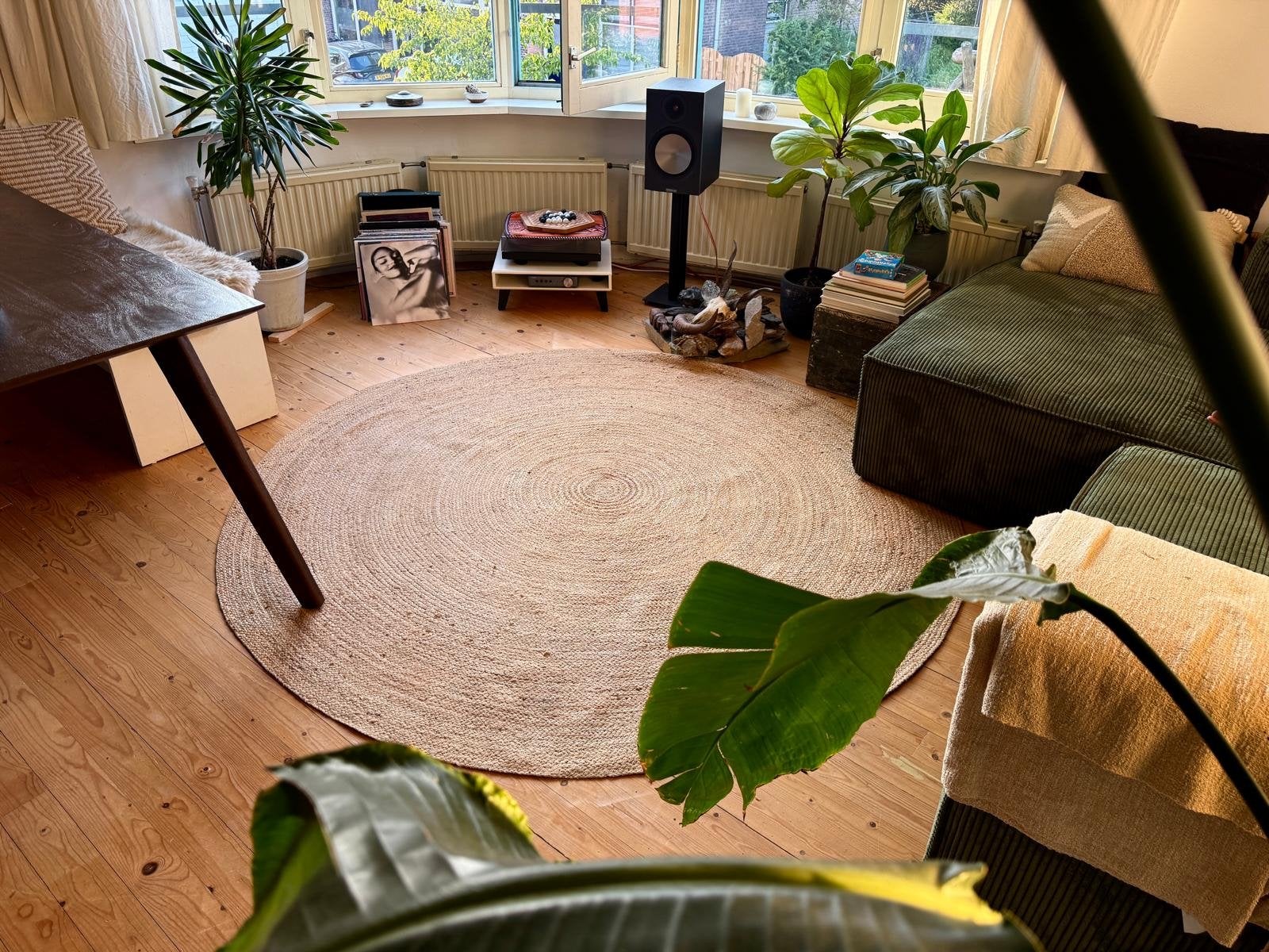 Prachtig rond vloerkleed, 200x200 cm, Ophalen, Gebruikt, Beige, Rond