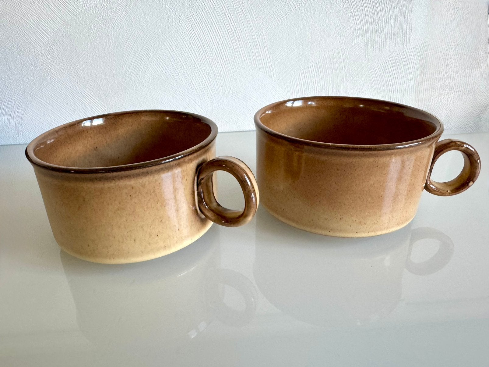 Set van 2 Vintage Jaren '70 Soepkommen  Retro Beige / Bruin, Ophalen of Verzenden, Zo goed als nieuw, Kom(men), Overige stijlen