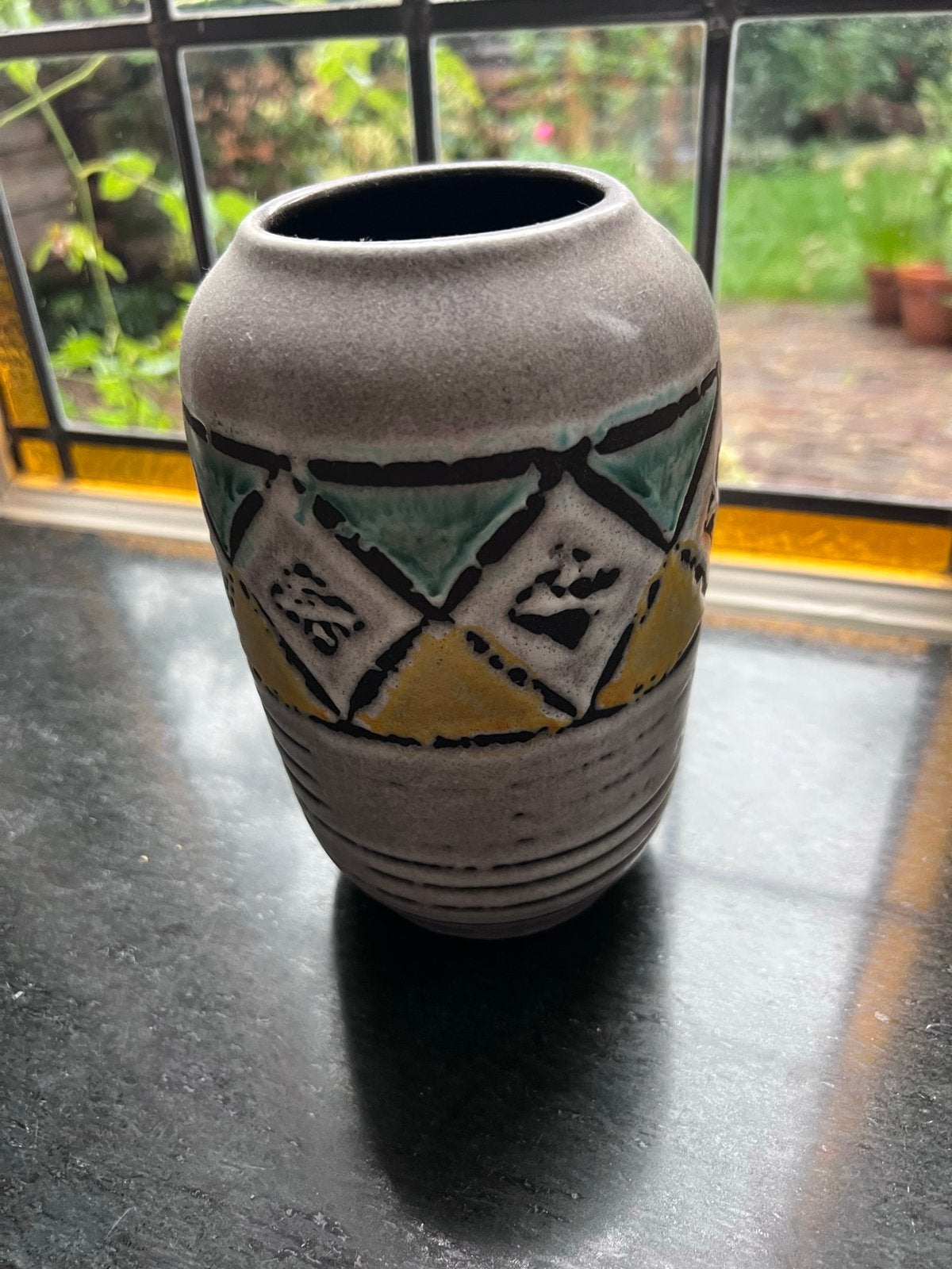 Vintage Keramieken Vaas met Geometrisch Patroon, Antiek en Kunst, Ophalen of Verzenden