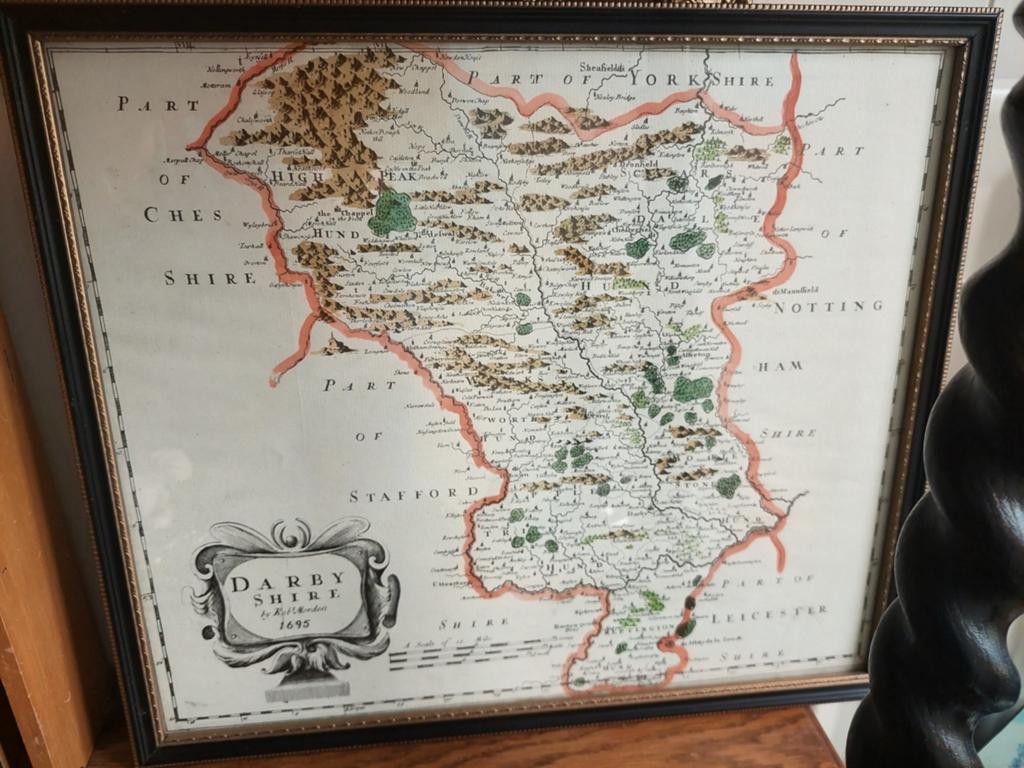 Landkaart van het district Derbyshire by Robert Morden, Antiek en Kunst, Kunst | Etsen en Gravures, Ophalen of Verzenden