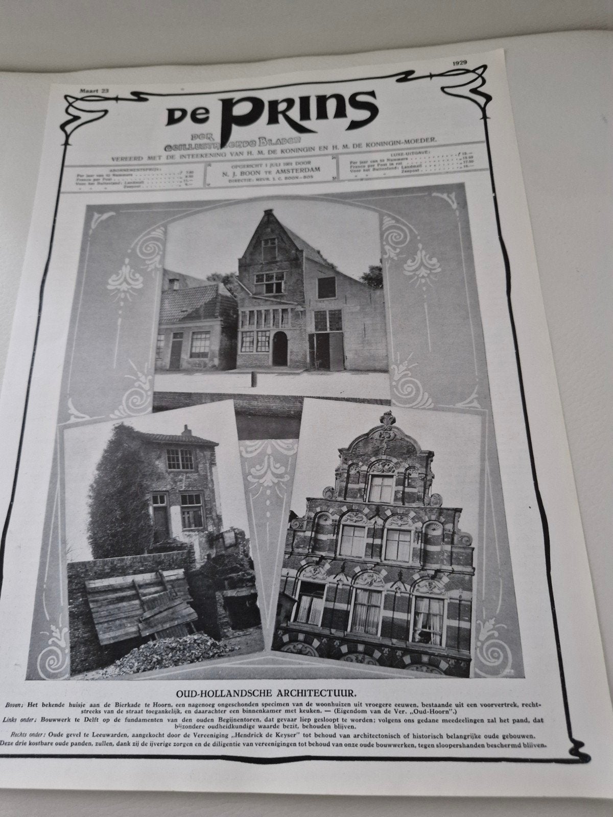 Voorblad De Prins - Oud-Hollandse Architectuur, Ophalen of Verzenden