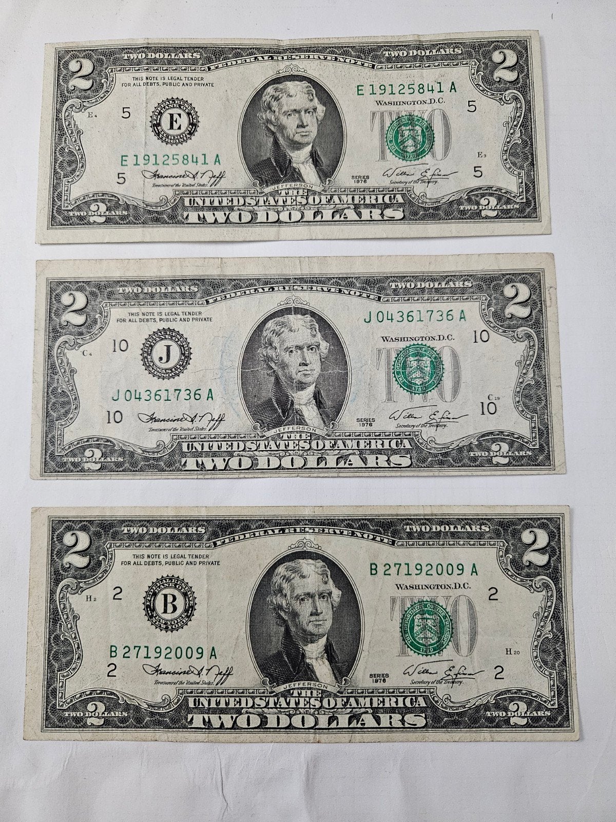 3x 2 dollars USA 1976 jaar, Ophalen of Verzenden, Noord-Amerika, Setje
