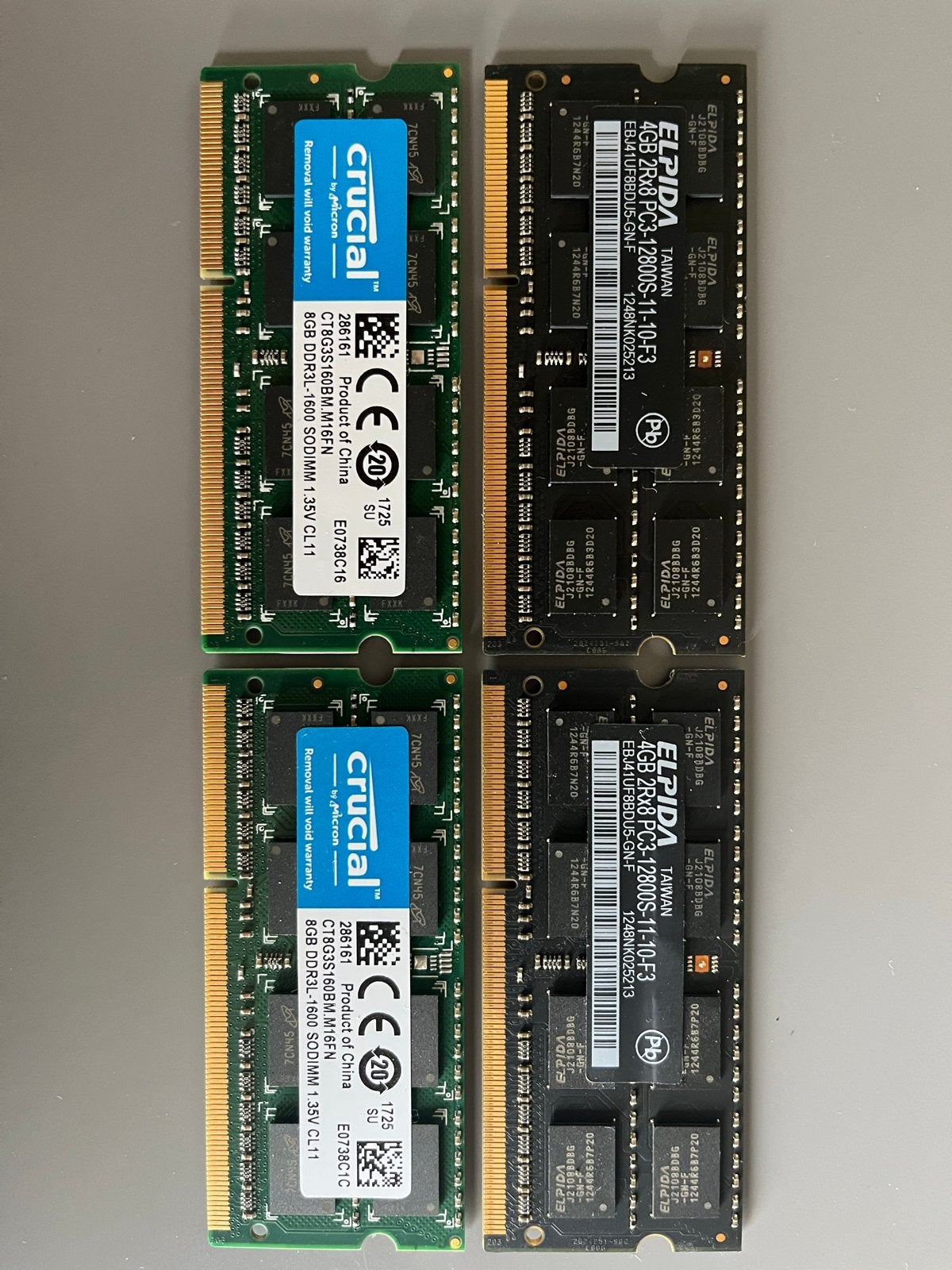 Crucial en Elpida DDR3L RAM Geheugenmodules, Computers en Software, RAM geheugen, Gebruikt, 8 GB, DDR3, Ophalen of Verzenden