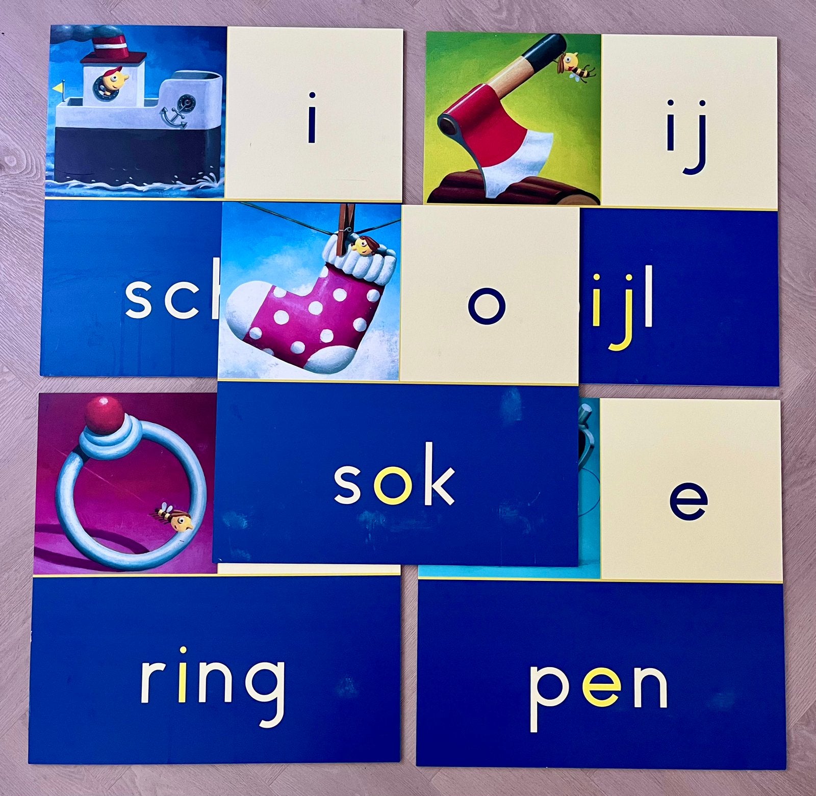 Unieke set, 5 originele schoolplaten leesmethode, Meerkleurig, Ophalen of Verzenden, Gebruikt, Wanddecoratie