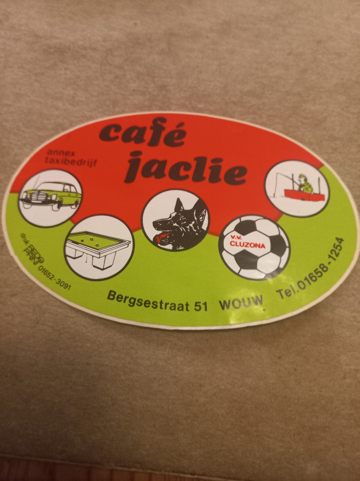 Vintage Reclamestick Café Jaclie Wouw -, Ophalen of Verzenden, Gebruikt
