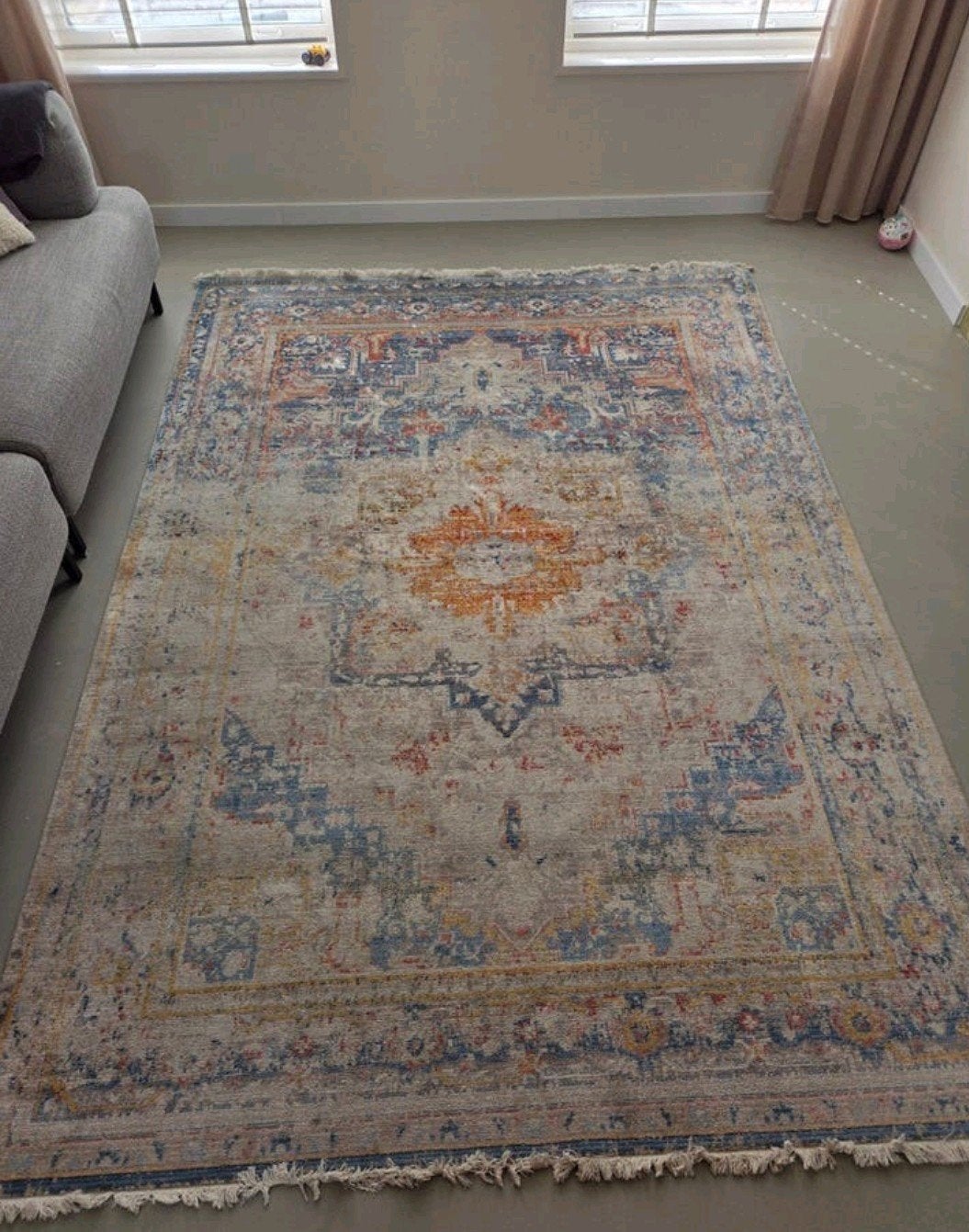 Vintage Benuta Safira vloerkleed 200x285 cm blauw/oranje, Ophalen, Blauw, Vintage, 200 cm of meer