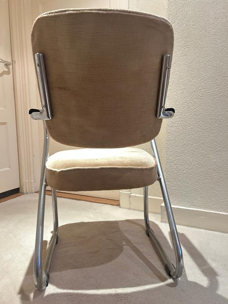 Vintage Buisframe Stoel - Beige Stof en Chroom, Huis en Inrichting, Stoelen, Gebruikt, Overige kleuren, Ophalen of Verzenden, Metaal