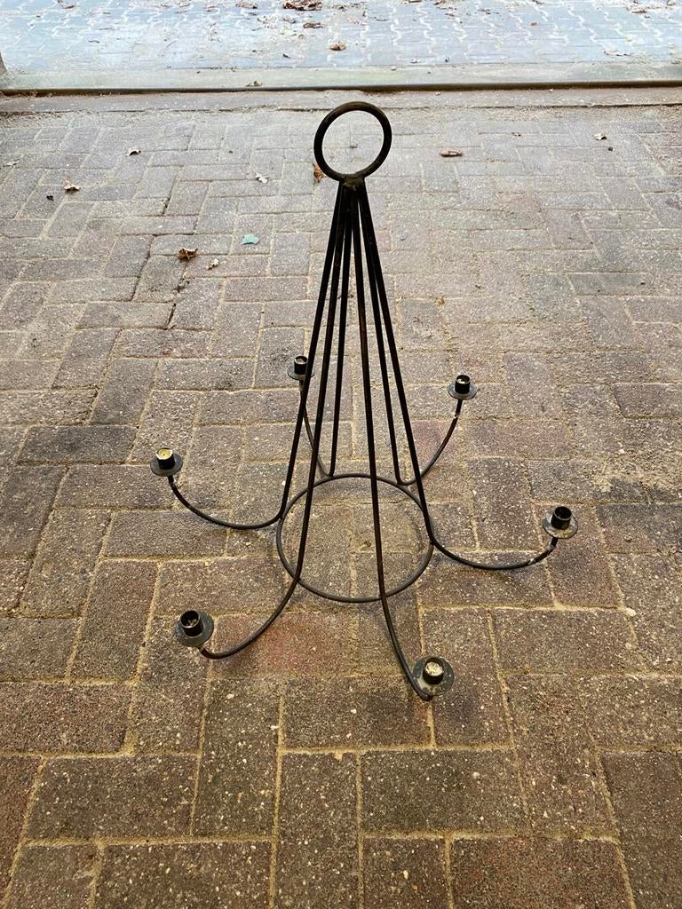 Gietijzeren lamp voor 6 diner kaarsen, Ophalen, Gebruikt, Metaal, 50 tot 75 cm