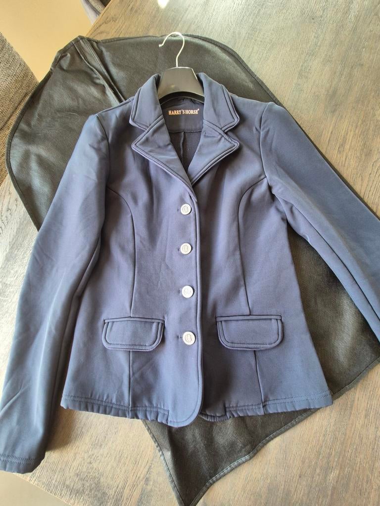 Blauw wedstrijd jasje en Wit shirt paardrijden., Dieren en Toebehoren, Paardrijkleding, Ophalen, Zo goed als nieuw, Bovenkleding