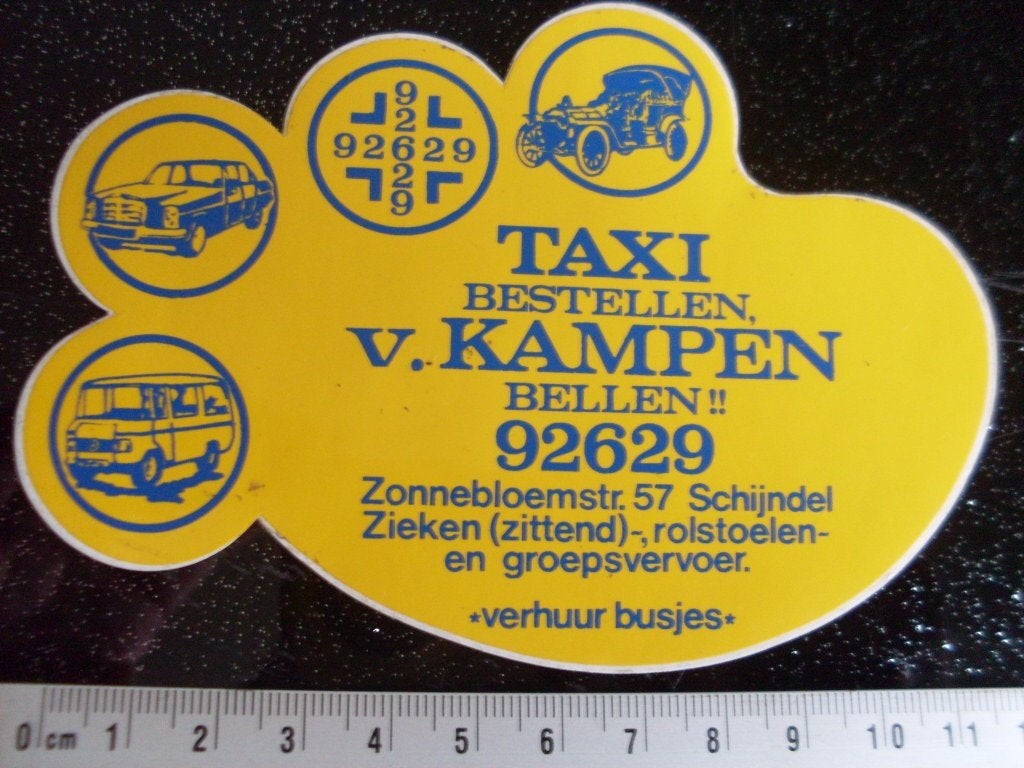 sticker taxi bestellen v. Kampen bellen schijndel logo, Verzenden, Zo goed als nieuw, Bedrijf of Vereniging